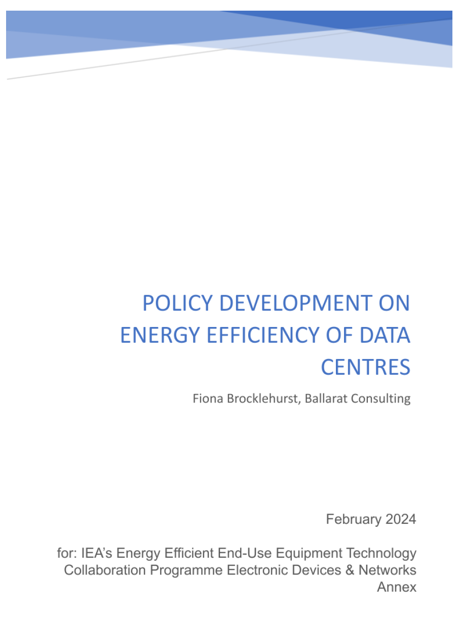 Review of policy development on energy efficiency of data centres