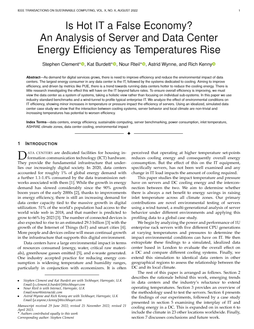 IEEE 2023 - Is Hot IT a False Economy? An Analysis of Server and Data CenterEnergy Efficiency as Temperatures Rise